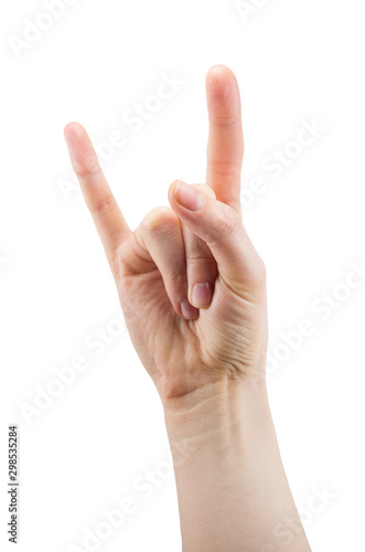 hand with a rock and roll sign, rock music isolated on white background
