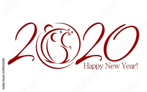 2020 red rat or mouse in Chinese calligraphy style. Illustration, vector