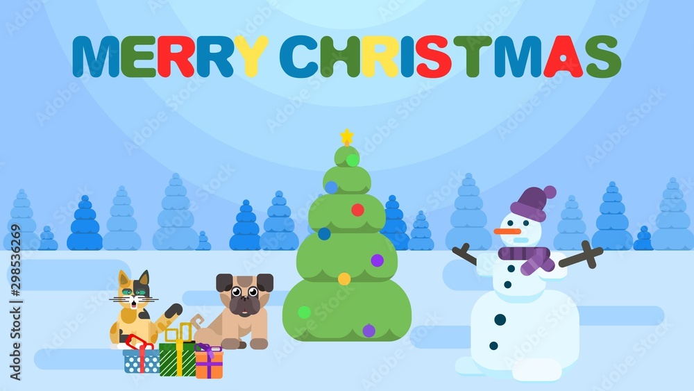 Christmas poster. animals in the forest. vector Christmas poster. animals in the forest. vector