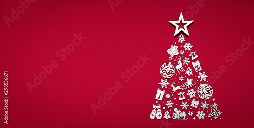 Canvastavla Merry christmas tree concept made of white 2020 happy new year decorations star