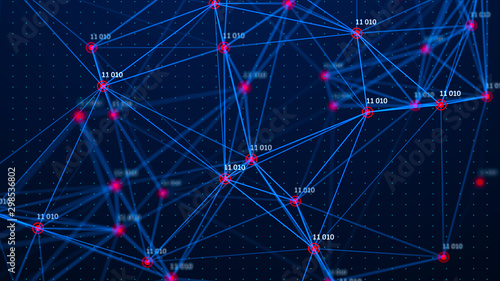 Data technology illustration. Big data digital code. Abstract connection of dots and lines on dark background. 3D