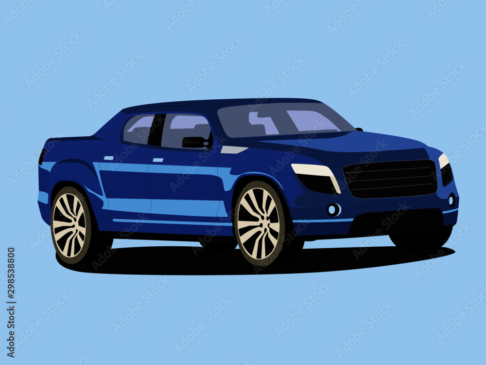 Pickup blue realistic vector illustration isolated