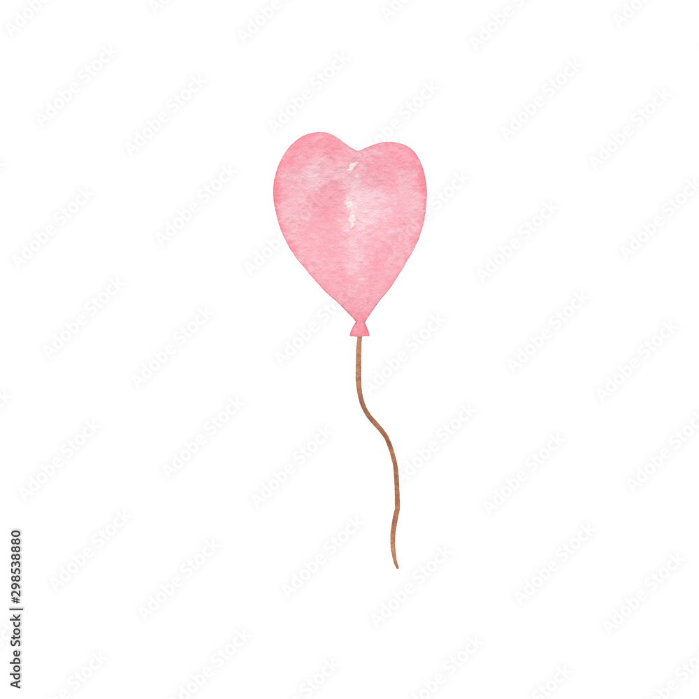 Colored hand drawn pink heart-shaped balloon, pattern for any holiday celebration design, party decoration