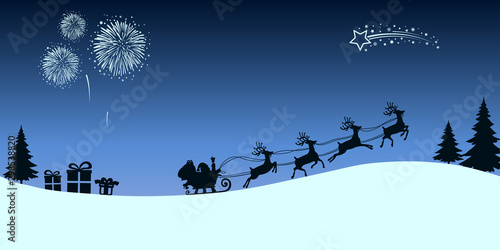 Santa Claus gives gifts, delivers gifts in the night, Christmas card – stock vector