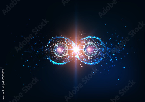 Futuristic infinity symbol, quantum entanglement, future physics science concept. photo