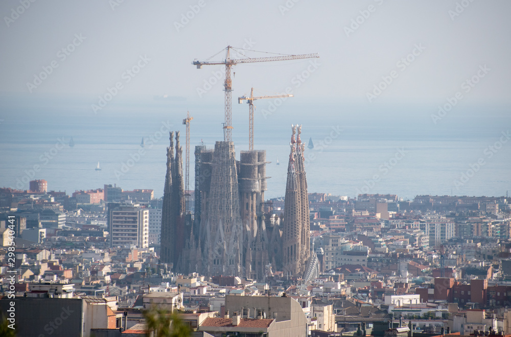 A bird's eye view of the still under construction Sagrada Familia