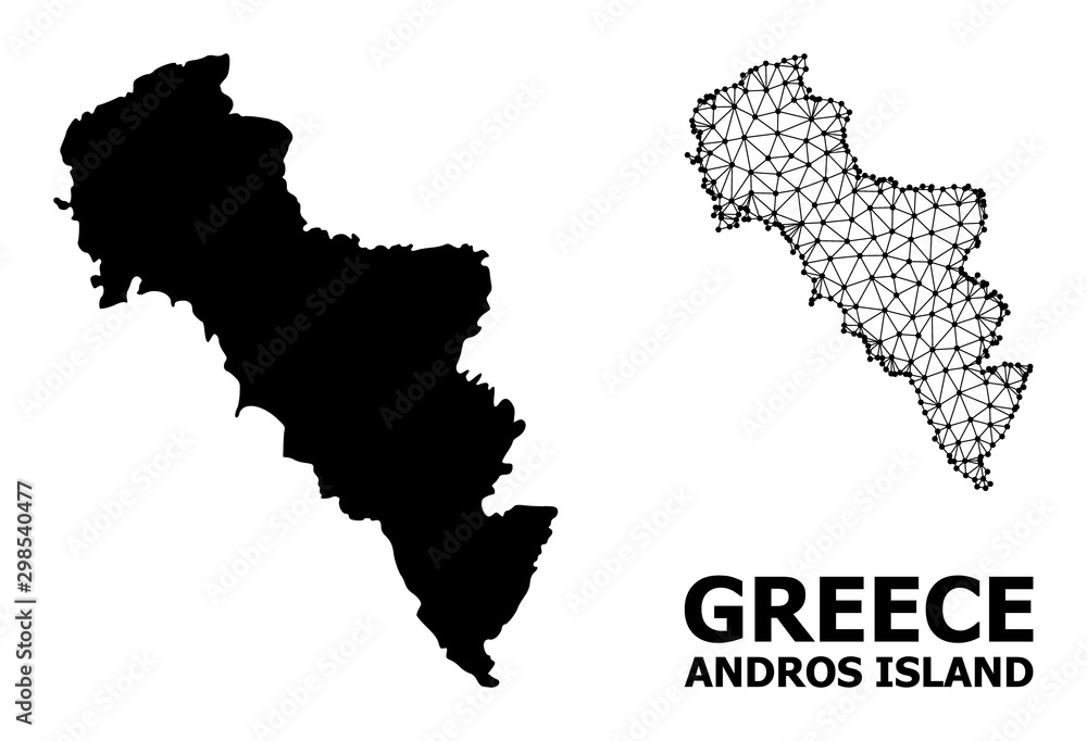 Obraz premium Solid and Network Map of Greece - Andros Island