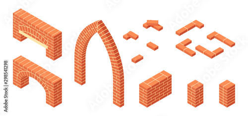 Vector isometric masonry items in flat style