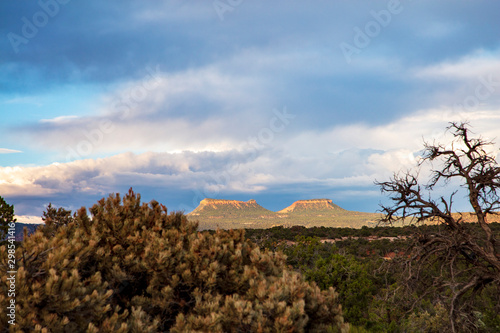 The view of Bear Ears National Moniment from Natural Bridges National Monument at dusk photo