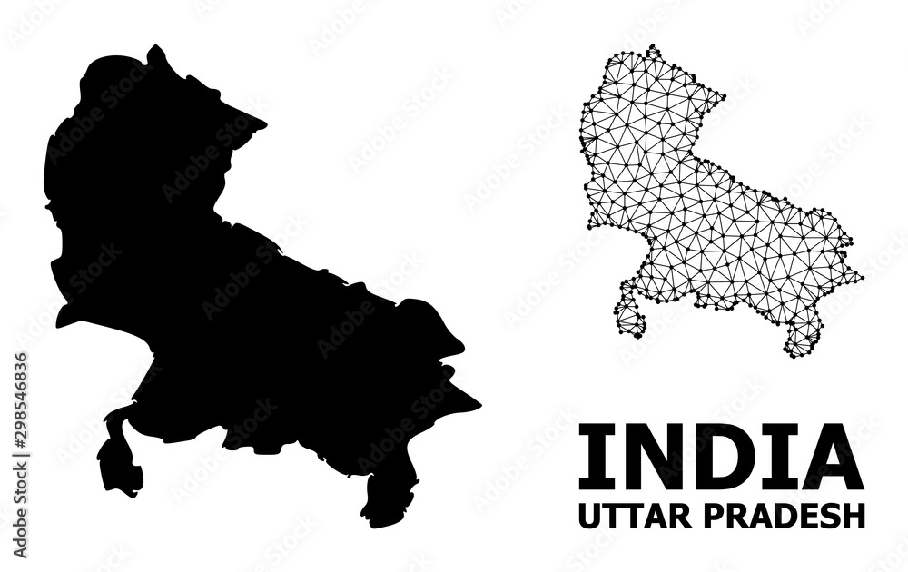 Obraz premium Solid and Wire Frame Map of Uttar Pradesh State