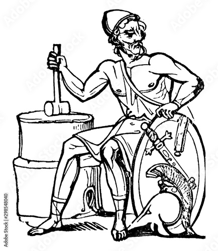 Fotografie Vulcan vintage illustration.