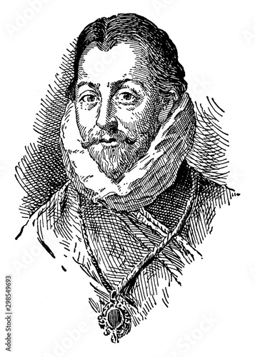 Sir Francis Drake, vintage illustration photo