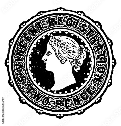 St Vincent Two Pence Registration Envelope in 1893, vintage illustration.