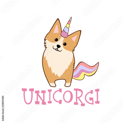 Cute Unicorn Corgi dog in cartoon style