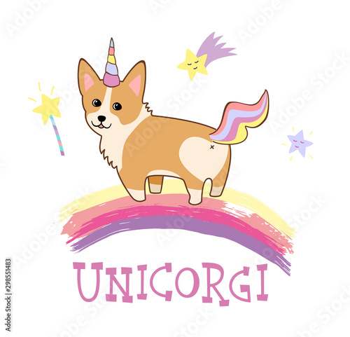 Cute Unicorn Welsh Corgi dog in cartoon style