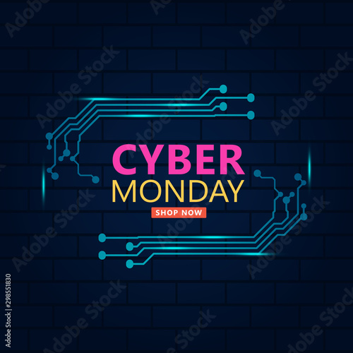 Cyber monday sale with circuit board background. Promotional online sale event
