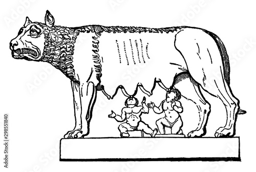 Romulus and Remus vintage illustration.
