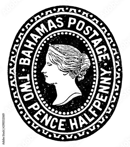 Bahamas Two Pence Halfpenny Envelope in 1892, vintage illustration.