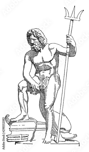 Poseidon vintage illustration.