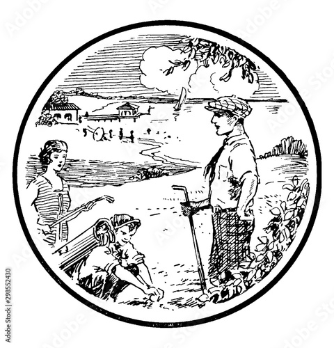 Golfers vintage illustration.