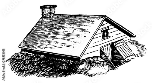Outside cellar vintage illustration.