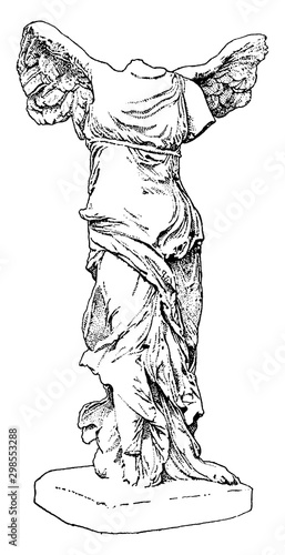 Nike Samothrace vintage illustration.