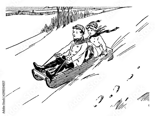 Kids Hand Sledge vintage illustration.