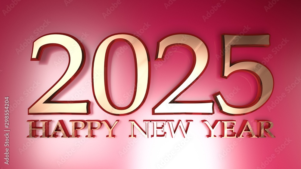 2025 Happy New Year copper write on red background - 3D rendering illustration 2025 Happy New Year copper write on red background - 3D rendering illustration