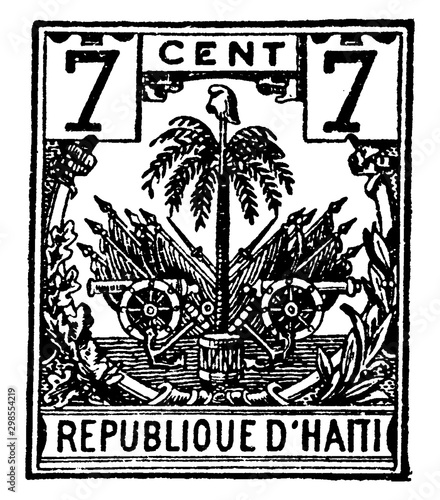 Hayti 7 Cent Stamp in 1893, vintage illustration.
