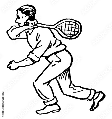 Tennis player vintage illustration.
