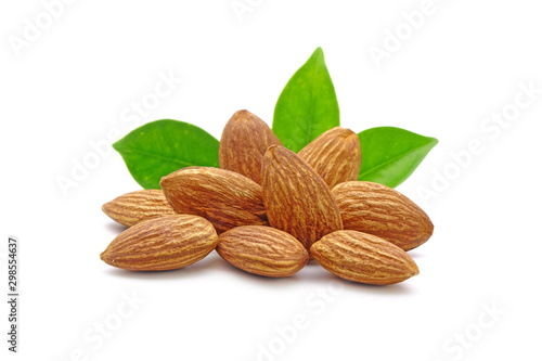 Almonds isolated on white background. Almond, a good source of protein and dietary fiber.