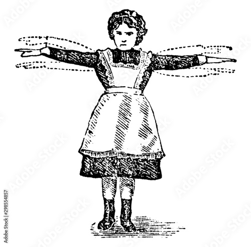Girl Waving Arms vintage illustration.
