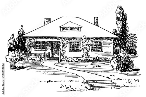 Modern bungalow vintage illustration.