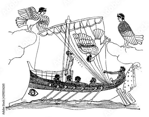 Ulysses and Sirens vintage illustration.
