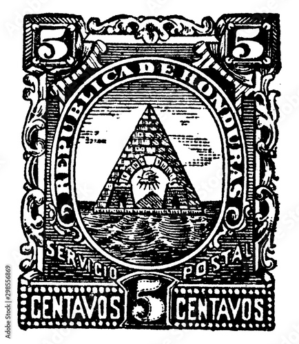 Honduras 5 Centavos Stamp in 1890, vintage illustration.