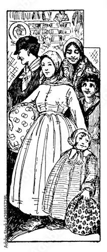 Family of Immigrants, vintage illustration