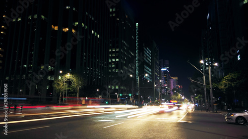 Photography Beautiful night of Seoul road traffic, view on the busy intersection in Gangnam District