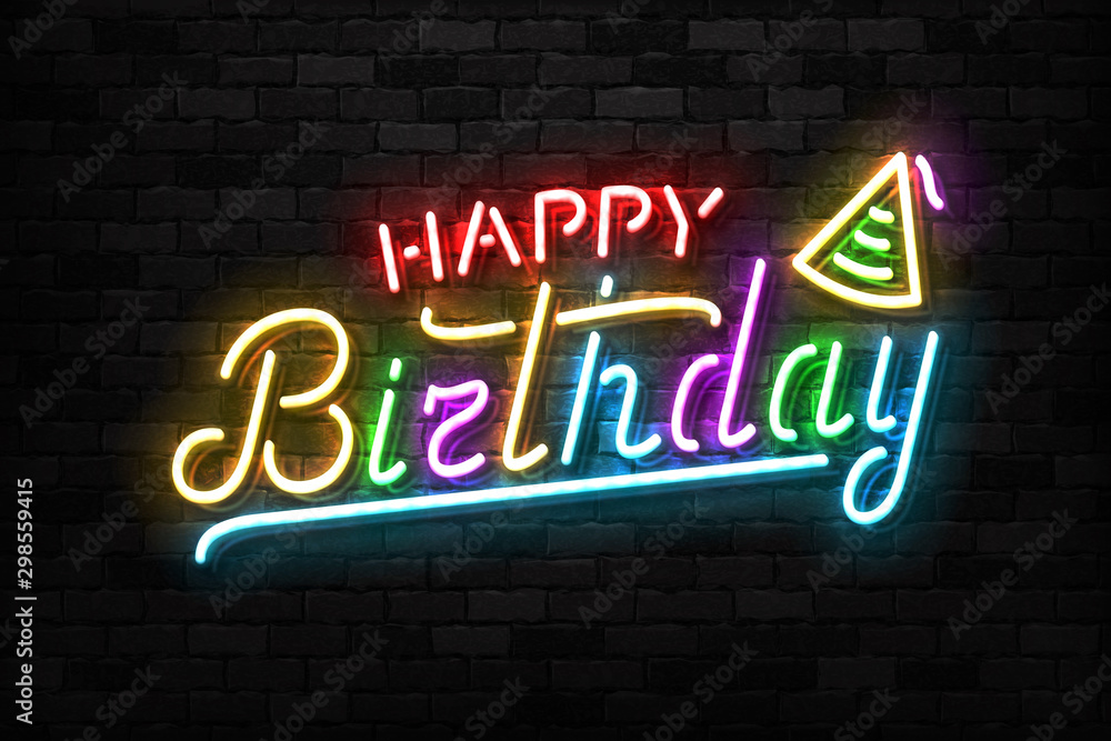 Vector realistic isolated neon sign of Happy Birthday logo for ...