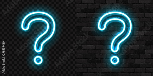 Vector realistic isolated neon sign of Question logo for template decoration and covering on the wall and transparent background. Concept of trivia and did you know quiz.