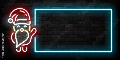 Vector realistic isolated neon sign of Santa Claus frame logo for template decoration and invitation covering on the wall background. Concept of Merry Christmas and Happy New Year.