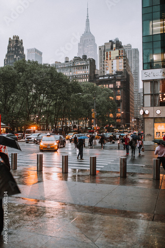 Rain in New York with cars on street