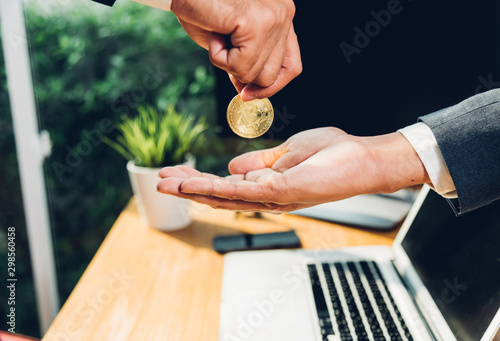 Coin bitcoin business digital money finance electronic on hand business man