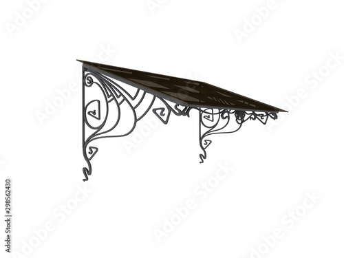 3D Illustration brown wrought iron canopy on the building facade