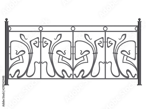 3D Illustration gray metal forged fence