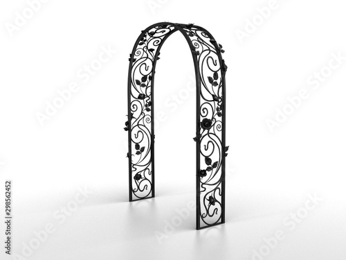 3D Illustration metal forged arch of roses