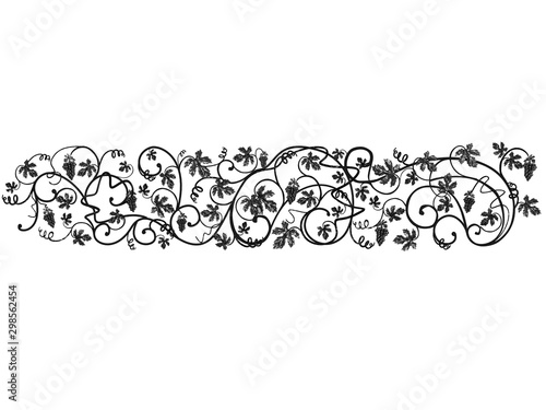3D Illustration metal forged fence with grape and vine