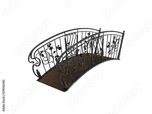 3D Illustration metal forged bridge with roses