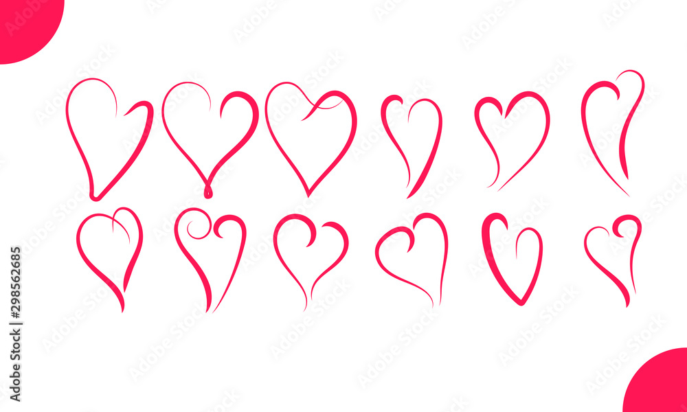Love Icon Collection Set . Heart shape element design. Outline hand draw.