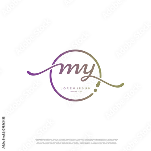 Initial handwriting logo MY Letter Signature template vector.