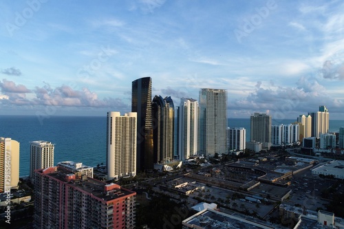 Aerial view of seascape sunset. Sunny Isles  Miami  United States. Great landscape. Vacation travel. Tropical travel.